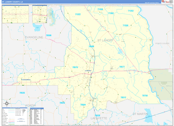 St. Landry Parish (County), LA Wall Map Basic Style